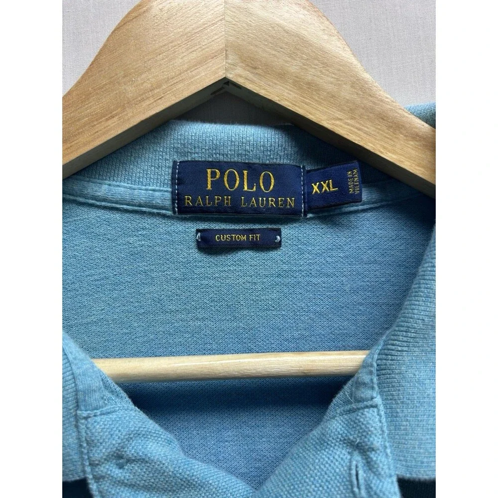 Polo Ralph Lauren Men’s XXL Custom Fit Soft Blue With Pink Pony Polo Shirt